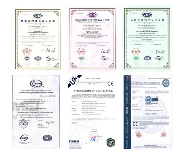 certificates for concrete mixer